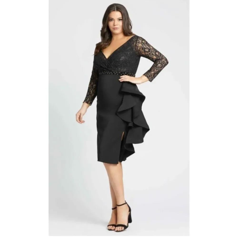 Mac Duggal NWT size 18W black long sleeve formal dress style 67545